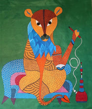 Load image into Gallery viewer, Fantastical creature with hookah - 1 by gond artist Rajendra Urweti