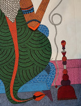 Load image into Gallery viewer, Fantastical creature with hookah - 1 by gond artist Rajendra Urweti