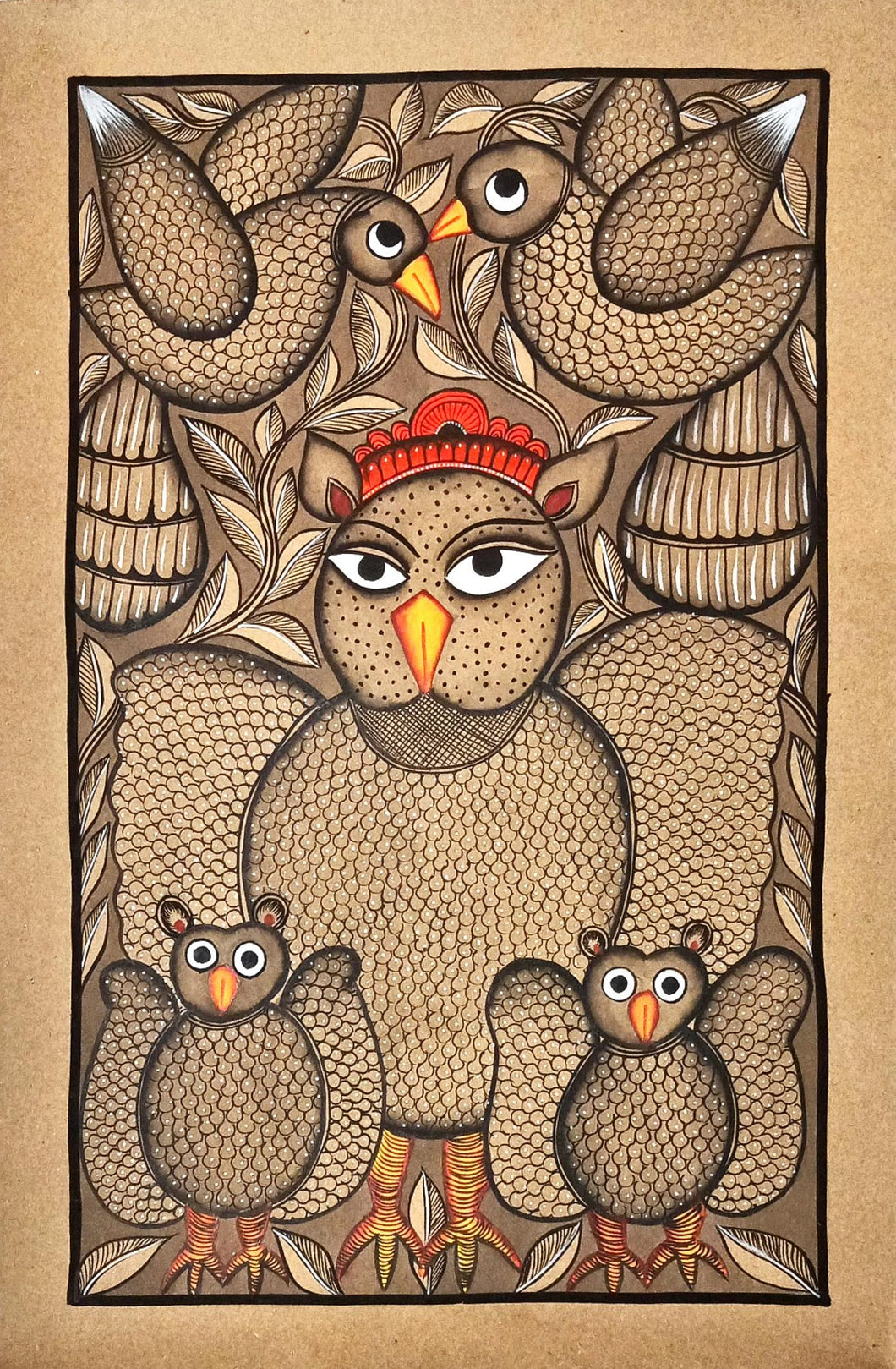 Birds of the Night - 3 : Midnapore Patachitra painting by Layala Chitrakar