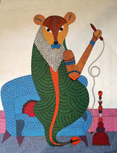Load image into Gallery viewer, Fantastical creature with hookah -2 : gond art by Rajendra Urweti

