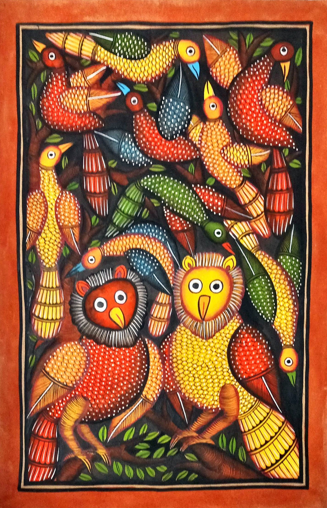 Birds of the Night 4 : Midnapore patachitra painting by Layala Chitrakar