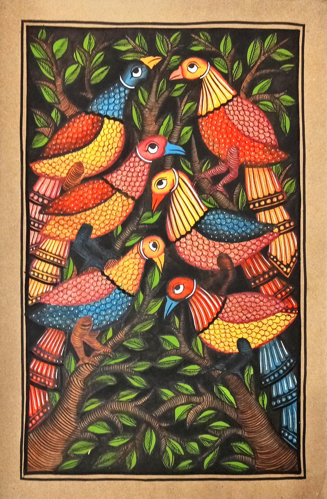 Birds of the Night : Midnapore patachitra painting by Layala Chitrakar