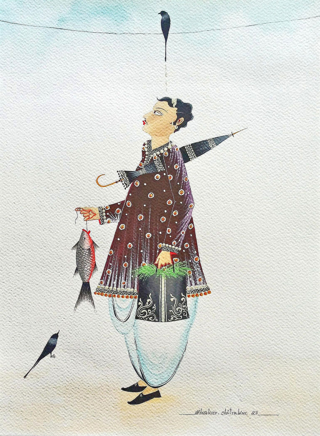 Babu getting crow 'blessings'   by Bhaskar Chitrakar