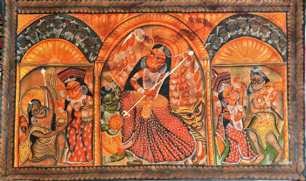 Maa Durga scroll patachitra by Swarna Chitrakar