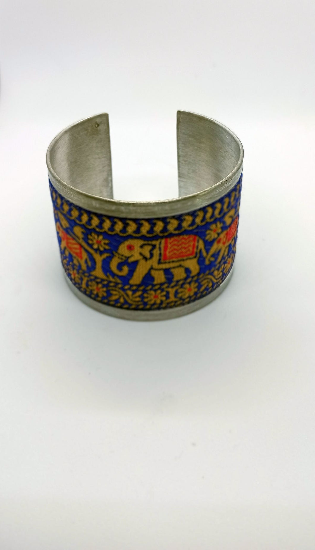 Blue Elephant Cuff : : cloth and metal embroidered jewellery hand-made in India