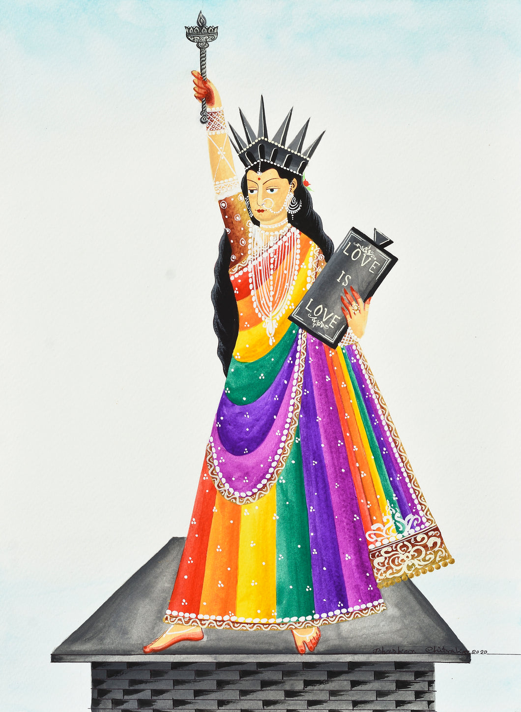 Statue of Liberality : digital print of Kalighat patachitra painting by Bhaskar Chitrakar