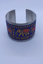 Load image into Gallery viewer, Blue Elephant Cuff : : cloth and metal embroidered jewellery hand-made in India
