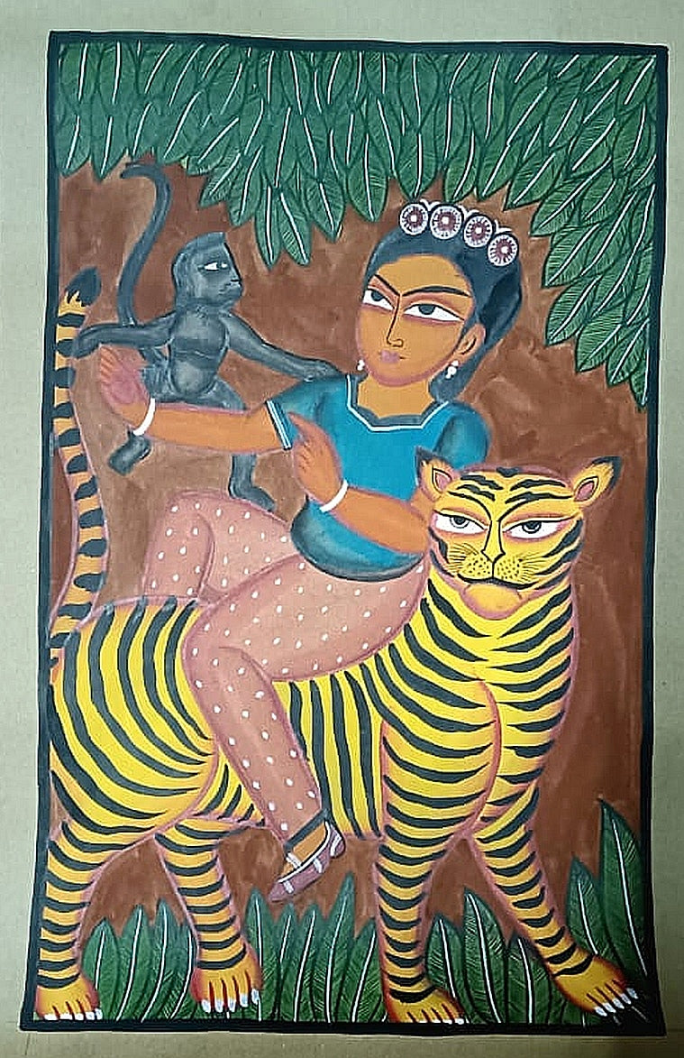 Frida Kahlo on tiger : Midnapore patachitra by Layala Chitrakar