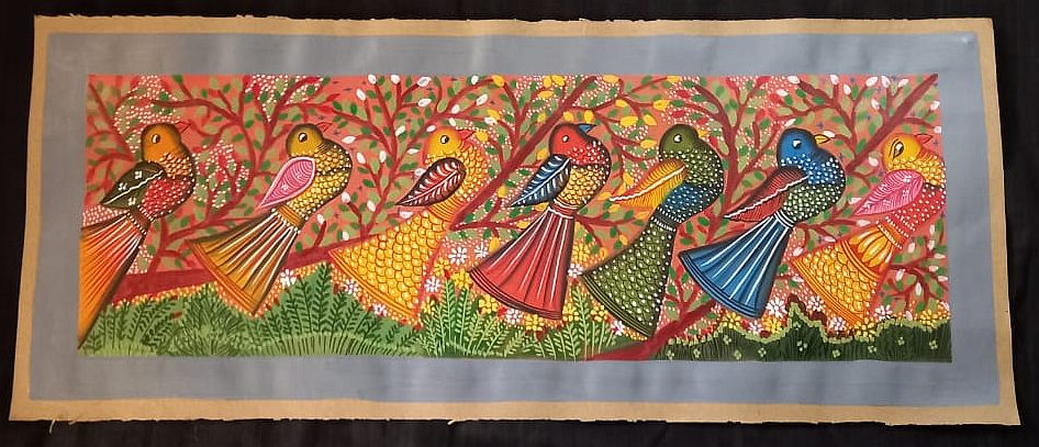 Birds 8 : Midnapore patachitra painting by Sonali Chitrakar