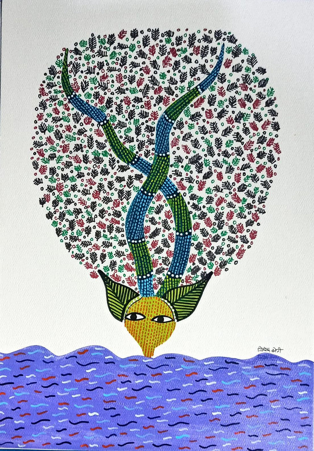 The Ocean : Gond painting by Lilesh Urweti