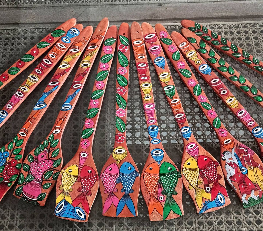 Wooden spoons painted by Midnapore patua artists