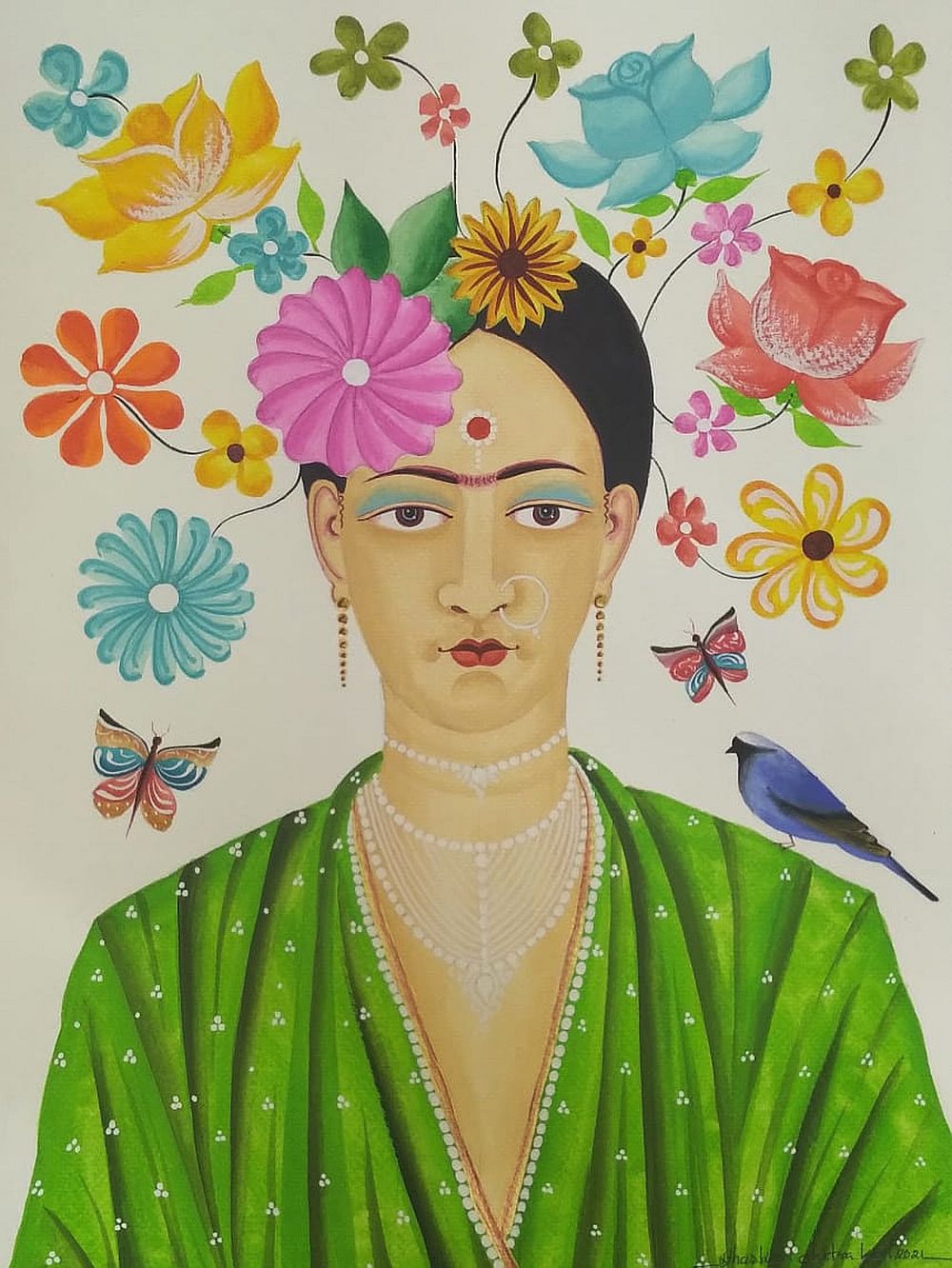 Green Kali-Kahlo : Kalighat Patachitra by Bhaskar Chitrakar