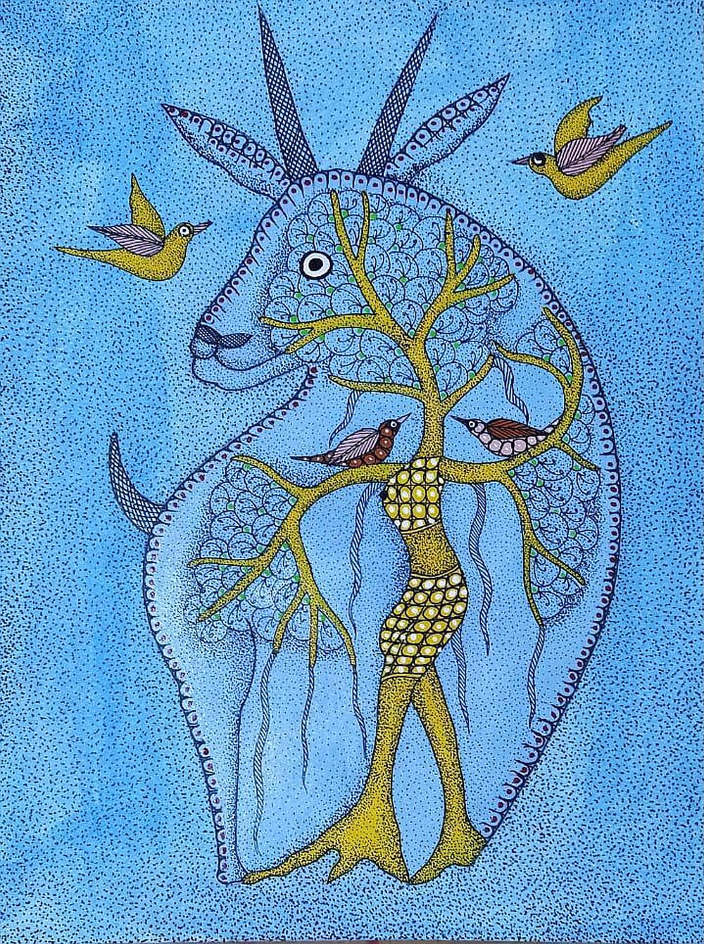 Cycle of Life : Gond painting by OmPrakash Dhurwey