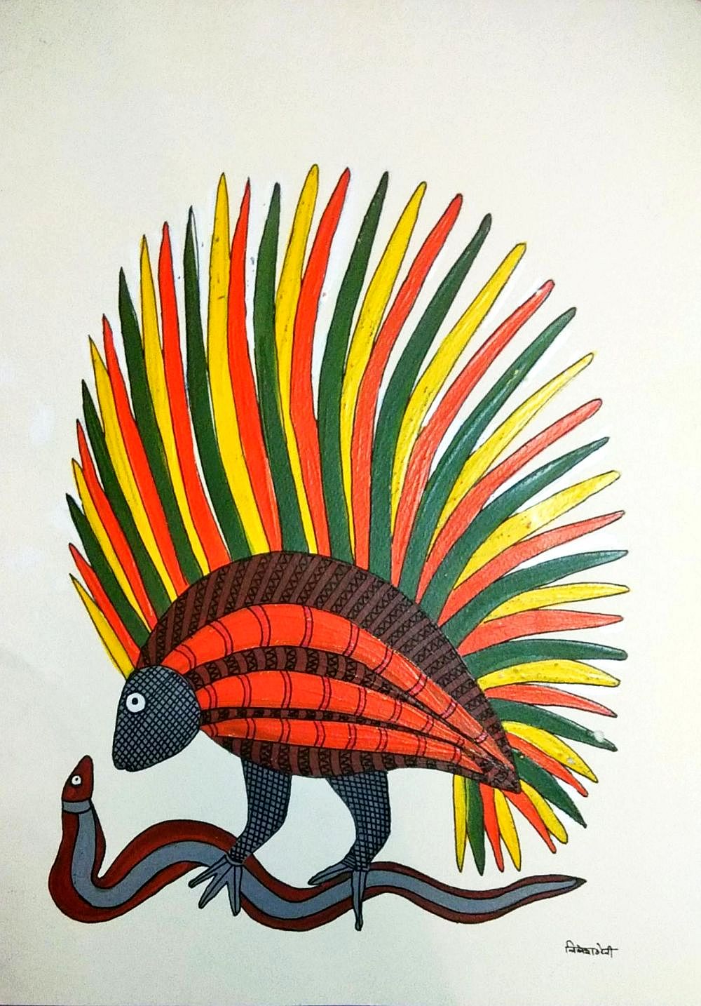 Gond Hedgehog with snake by Lilesh Urweti